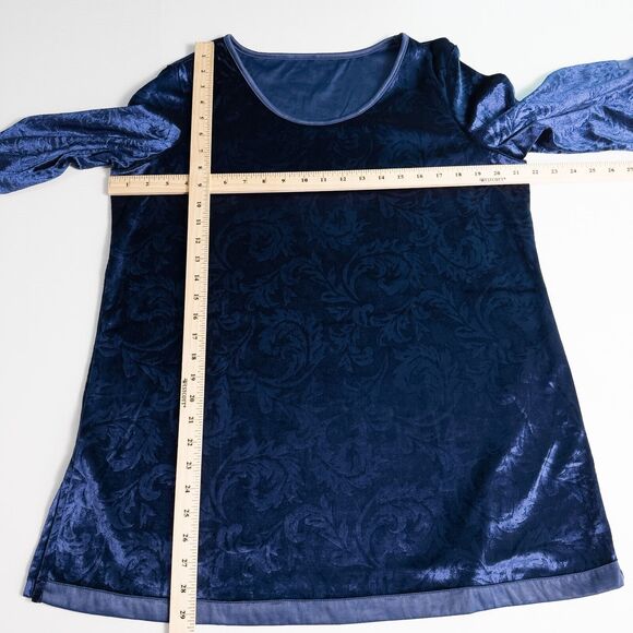 Avon Embossed Velvet 3/4 Sleeve Tunic Top Womens Large Blue Elegant Whimsigoth - Picture 4 of 14